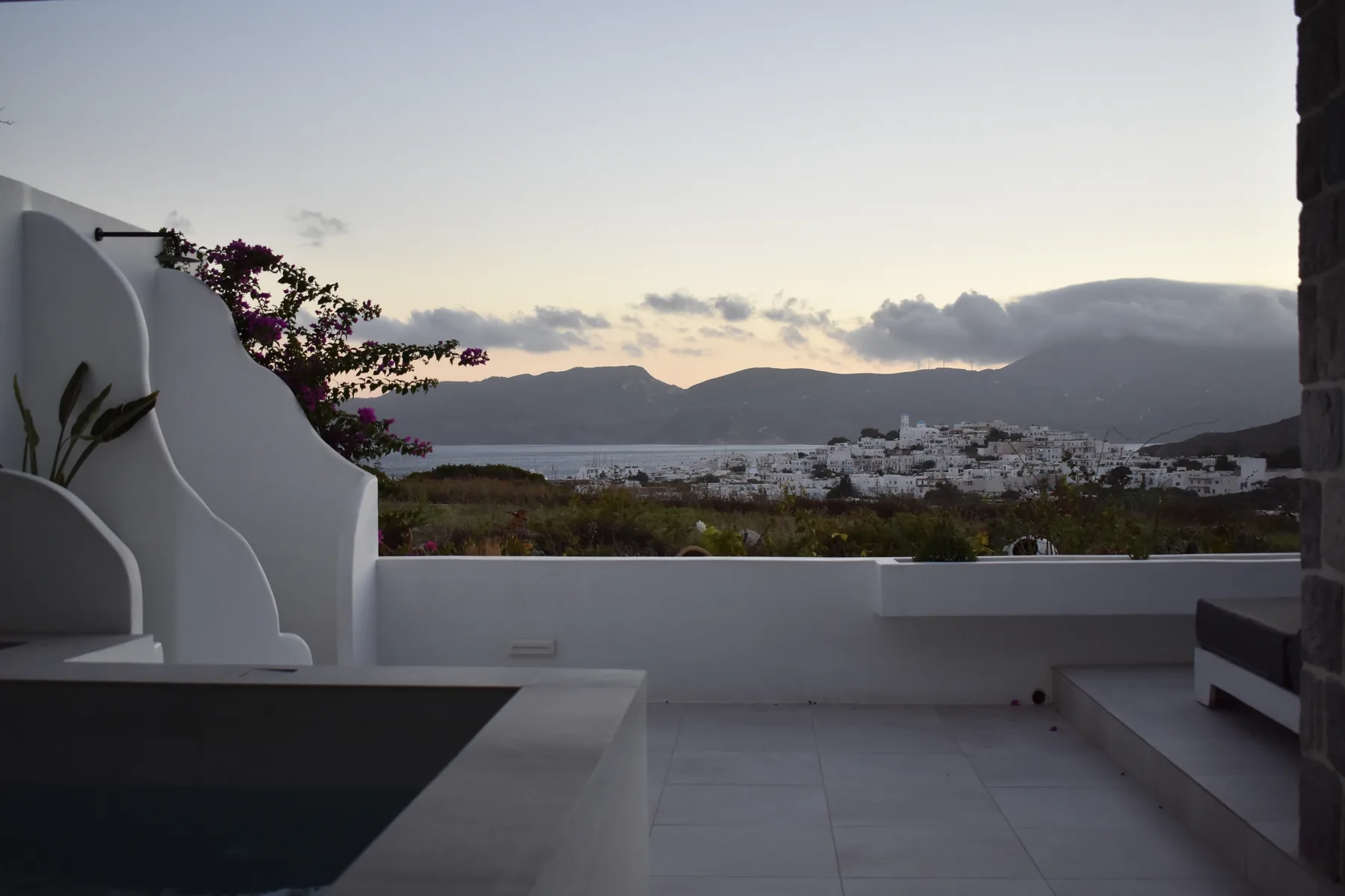 Sunset view over Adamas from the terrace