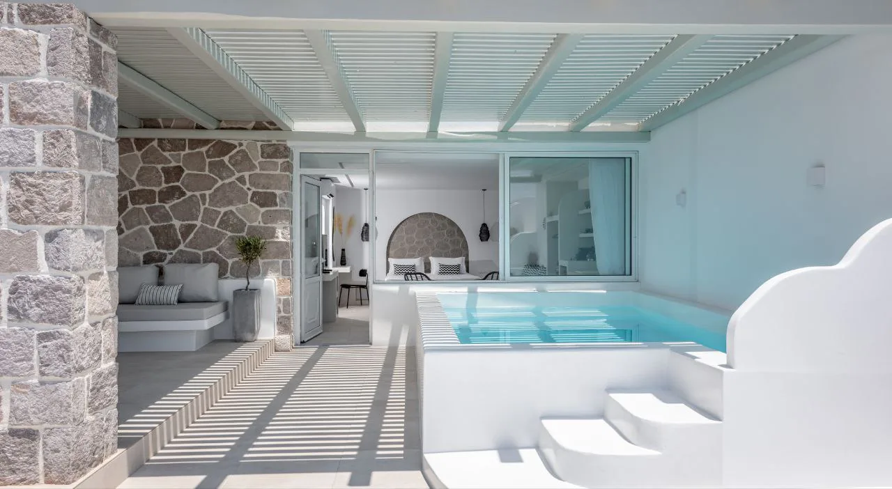 The terrace with stone pillar and pergola
